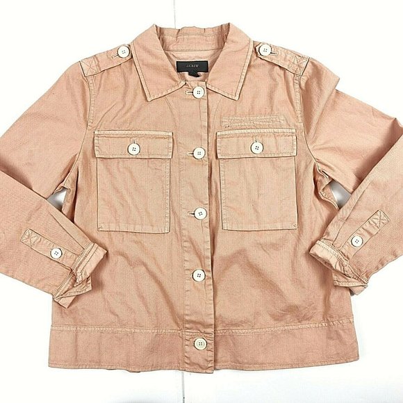 J.Crew Rose Pink 100% Cotton Light Button Up Jacket Pockets Women Size S